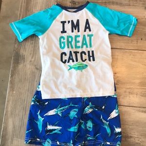 Old Navy boys swim trucks with rash guard.